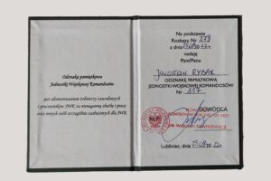 Legitymacja Odznaki Pamiątkowej Jednostki Wojskowej Komandosów.