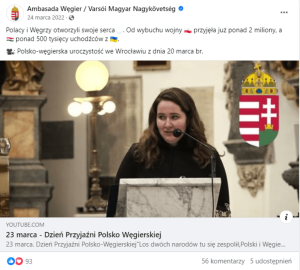 Najtrudniejszy okres w czasie misji w Warszawie – początek agresji Rosji na Ukrainę. Źródło: Profil Ambasady Węgier na Facebooku.