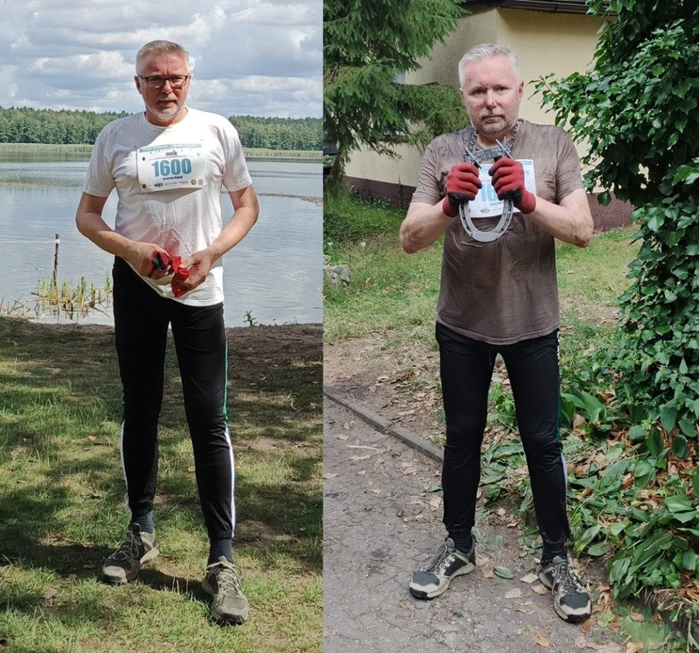 Przed startem i na mecie w XX edycji „Biegu Katorżnika”.